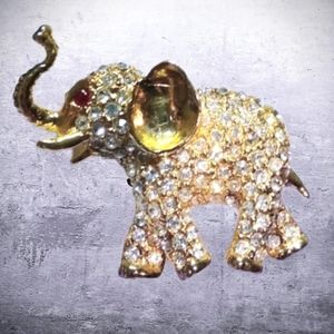 Trunk-up Crystal Elephant Brooch